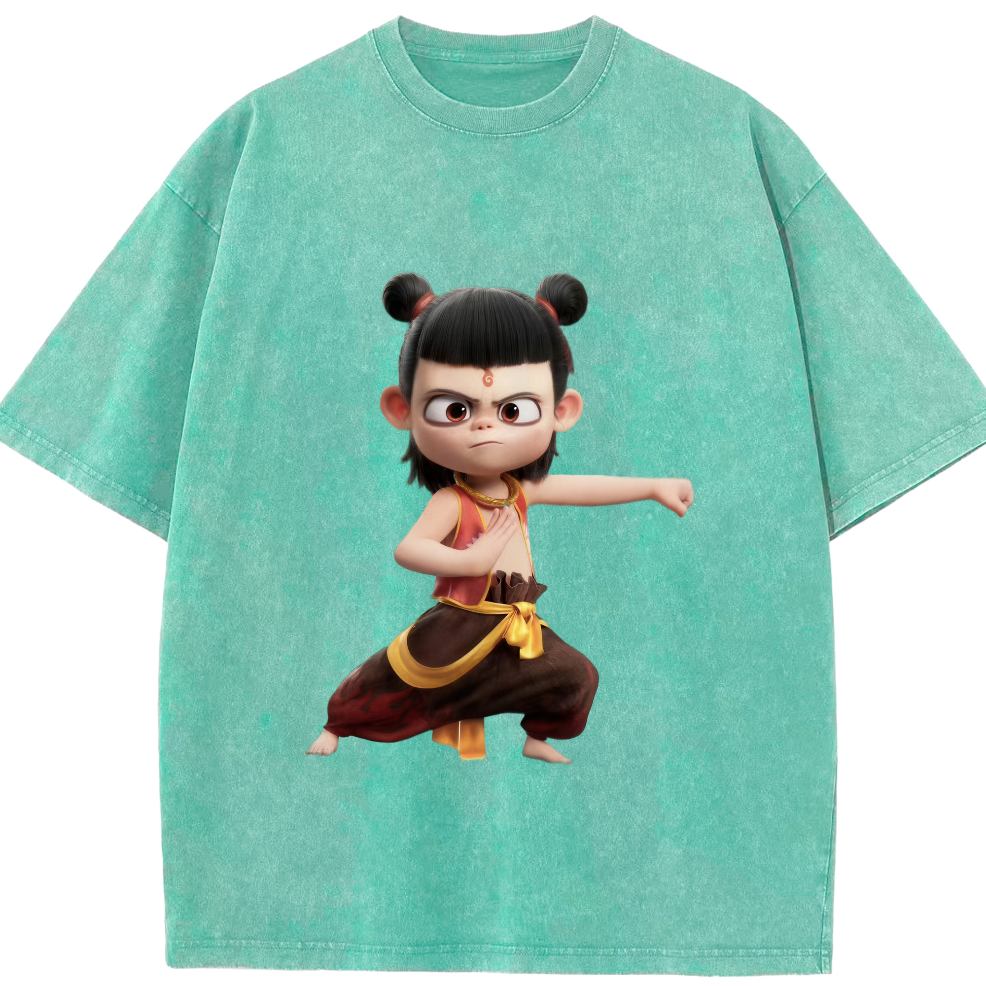 （画像用） Ne Zha 2 ナタ 魔童の大暴れ 綿100% ヴィンテージ風 半袖Tシャツ（フロントプリント）